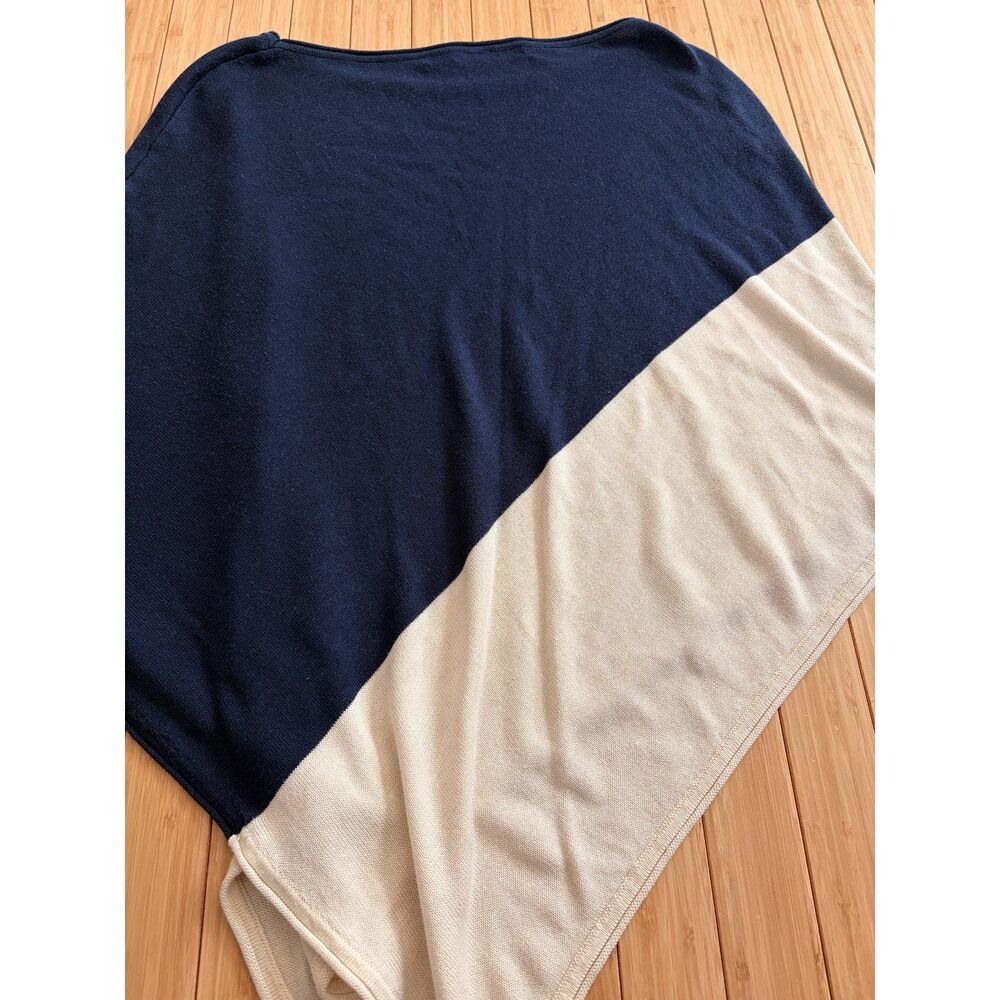 Lauren Ralph Lauren Navy Blue & Cream Asymmetrical Colorblock Poncho – L/XL - Picture 10 of 10